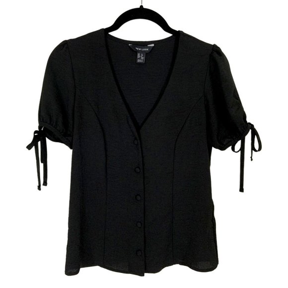 New Look Tops - Short Sleeve Button Through Blouse with Tie Sleeves